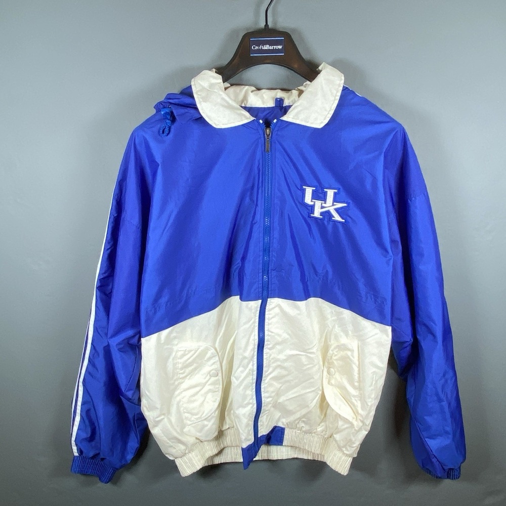 Vintage Kentucky Wildcats Wagner Wear‎ Hooded Windbreaker Jacket Blue White XL